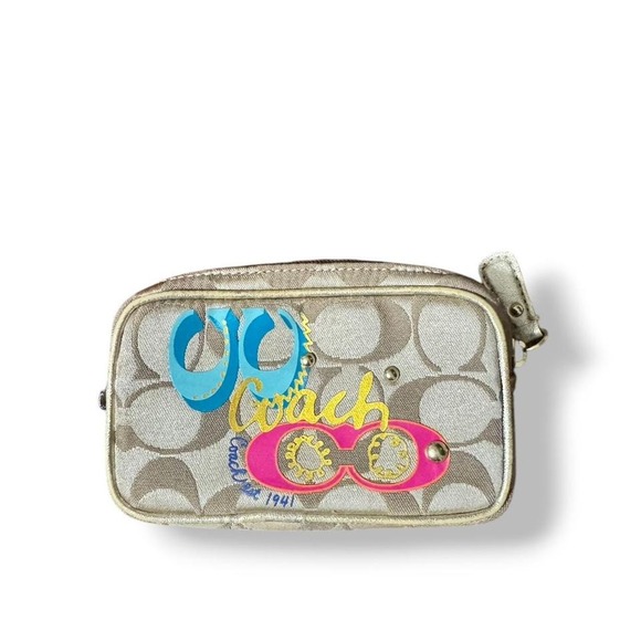 Y2k‎ Coach Poppy Glam Graffiti Mini Card Phone Camera Holder Wallet Pouch